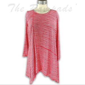 Zenergy by Chico’s Asymmetrical Long-sleeve Red and White Candycane Top …